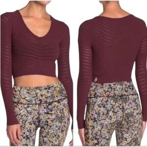 Free People Movement Gone Adrift Seamless Long Sleeve Red Night New Medium